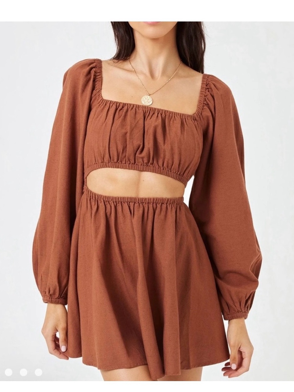 l*space Rosita Rust Square-Neck Cutout Mini Dress